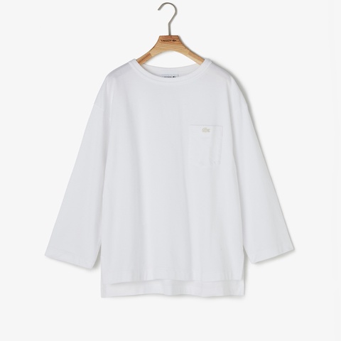 バインダーネックポケット付き七分袖Tシャツ
