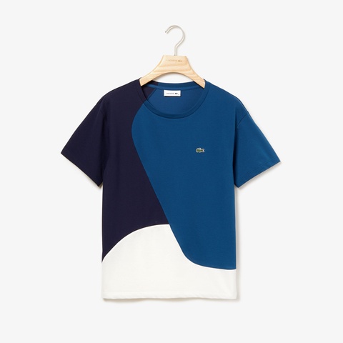 アシンメトリーカラーブロッキング鹿の子地Tシャツ