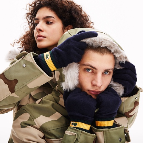 『LACOSTE L!VE』ボーダーリブカシミアブレンドニットグローブ
