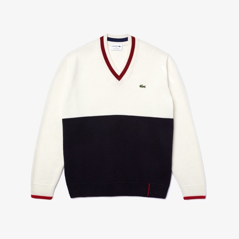 Made in France ツートーンVネックウールセーター