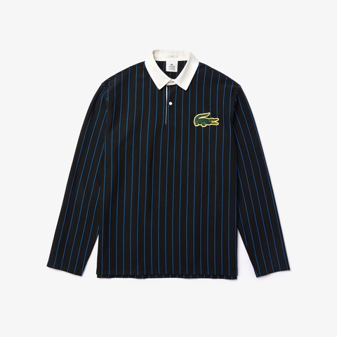 LACOSTE L!VE ユニセックス LSストライプコットンポロシャツ