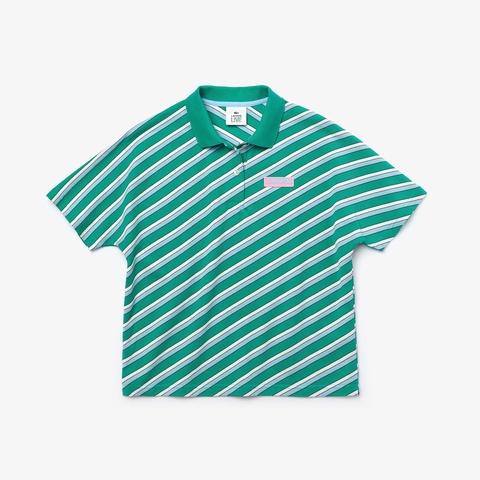 LACOSTE L!VEダイアゴナルストライプワイドポロシャツ