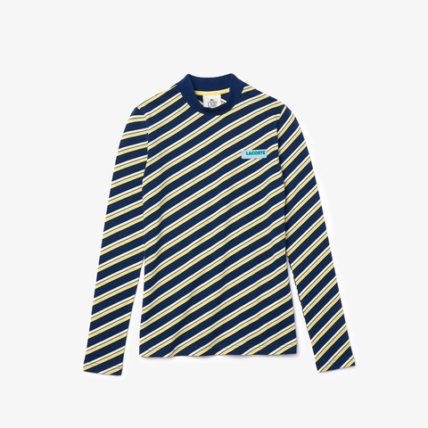 LACOSTE L!VE鹿の子地ボーダーハイネックカットソー