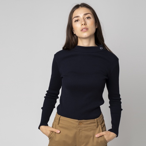 モックネックロングスリーブTシャツ