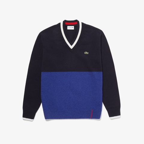 Made in France ツートーンVネックウールセーター