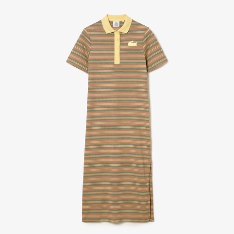 LACOSTE L!VE マルチボーダーコットンジャージマキシドレス