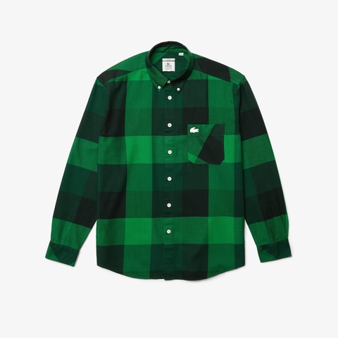 LACOSTE L!VE ユニセックス チェッカーコットンシャツジャケット