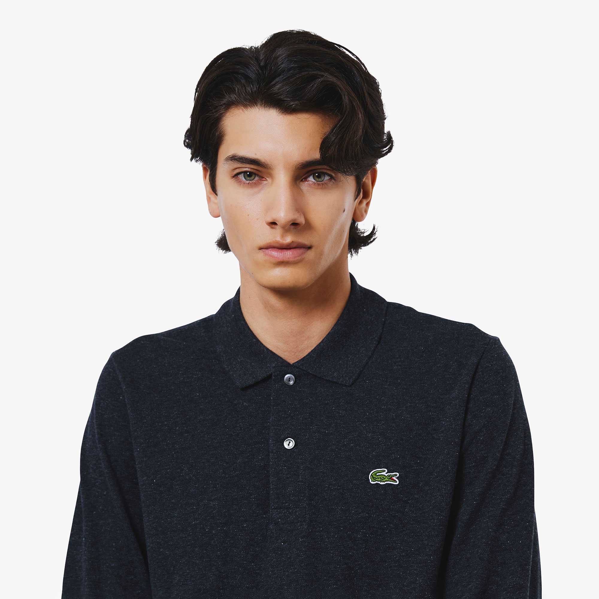 長袖 リブ カラ-ポロシャツ L1313 (杢・長袖)