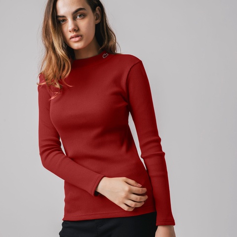 モックネックロングスリーブTシャツ