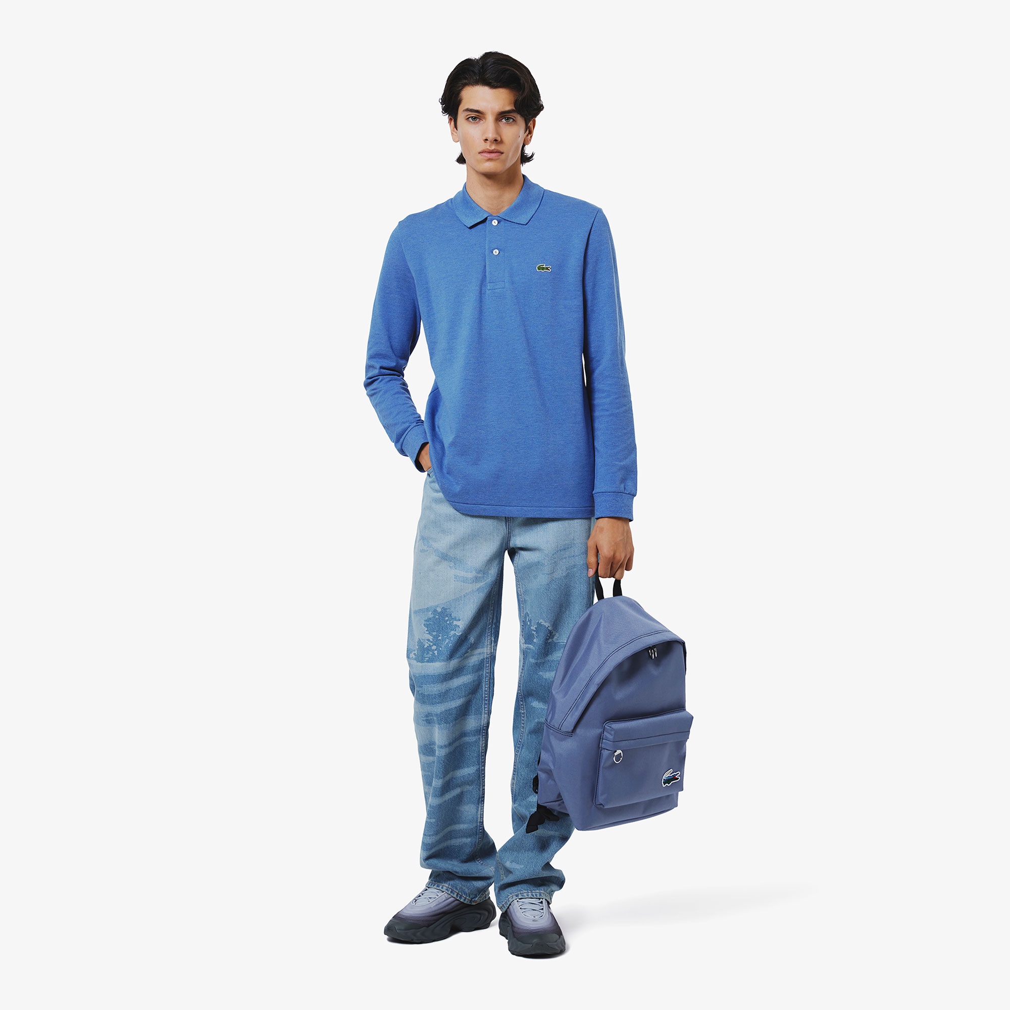 長袖 リブ カラ-ポロシャツ L1313 (杢・長袖)