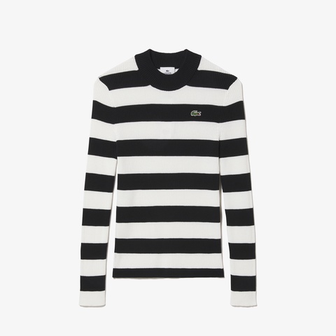 LACOSTE L!VE ハイネックボーダーリブニット