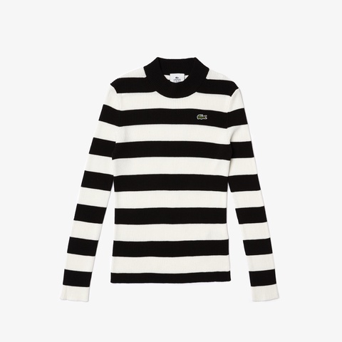 LACOSTE L!VE ハイネックボーダーリブニット