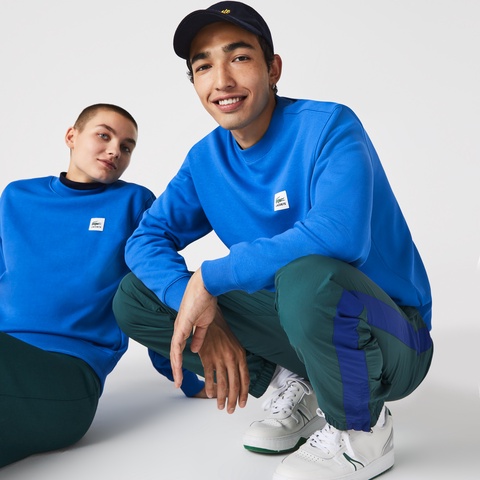 LACOSTE L!VEスクエア織ネームクルーネックスウェット