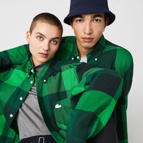 LACOSTE L!VE ユニセックス チェッカーコットンシャツジャケット