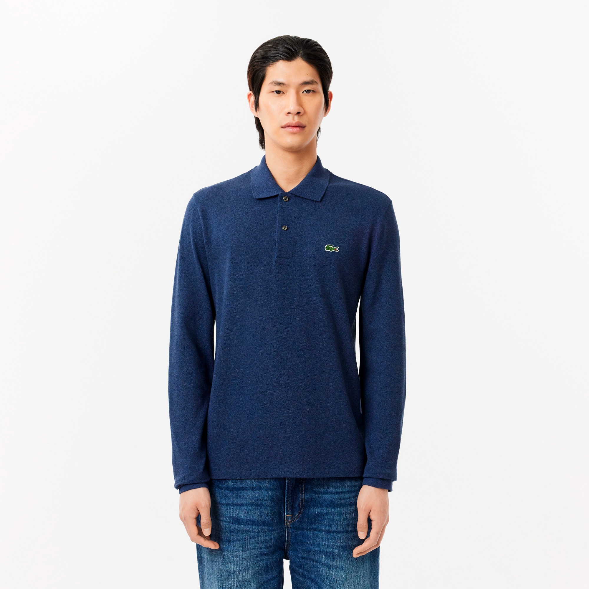 長袖 リブ カラ-ポロシャツ L1313 (杢・長袖)