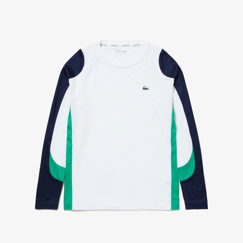 スリーブ配色テクニカル鹿の子地ロングスリーブTシャツ