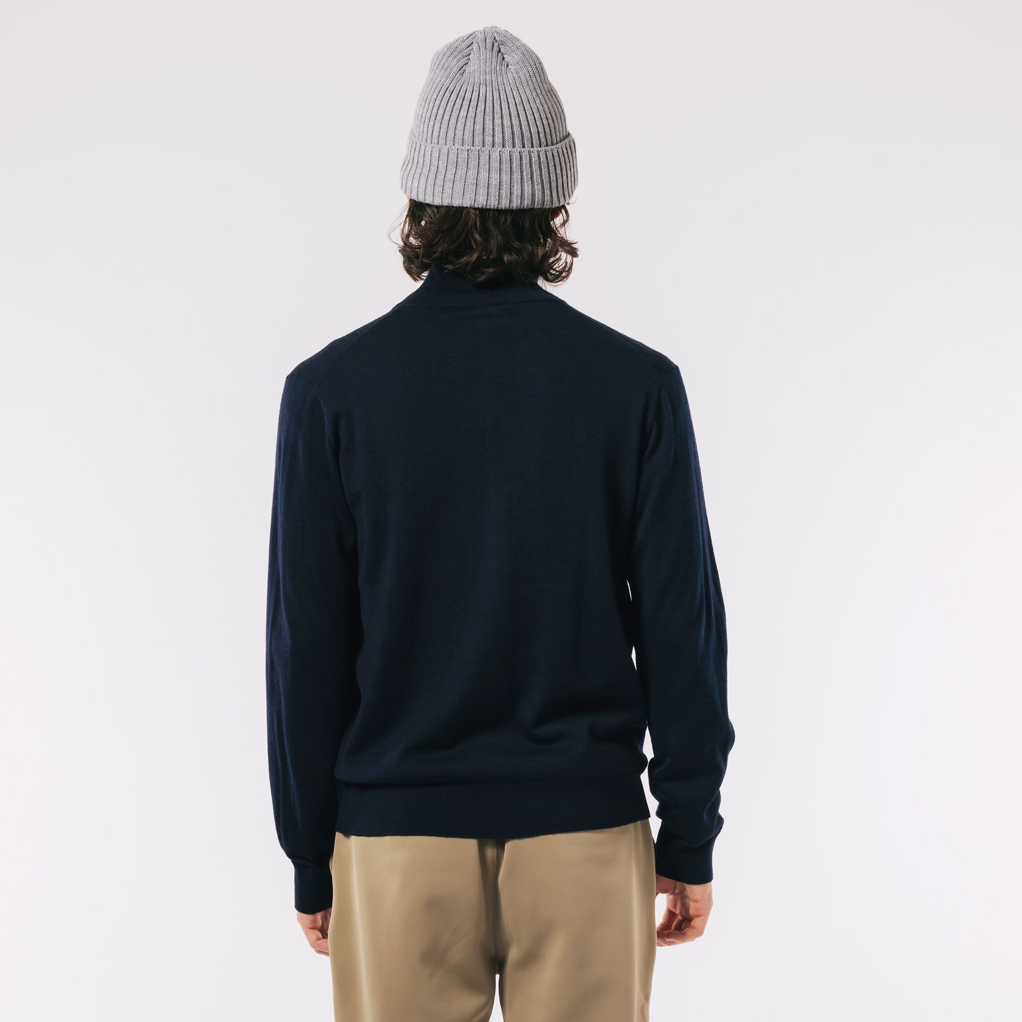 ウォッシャブルウールジップアップニットセーター