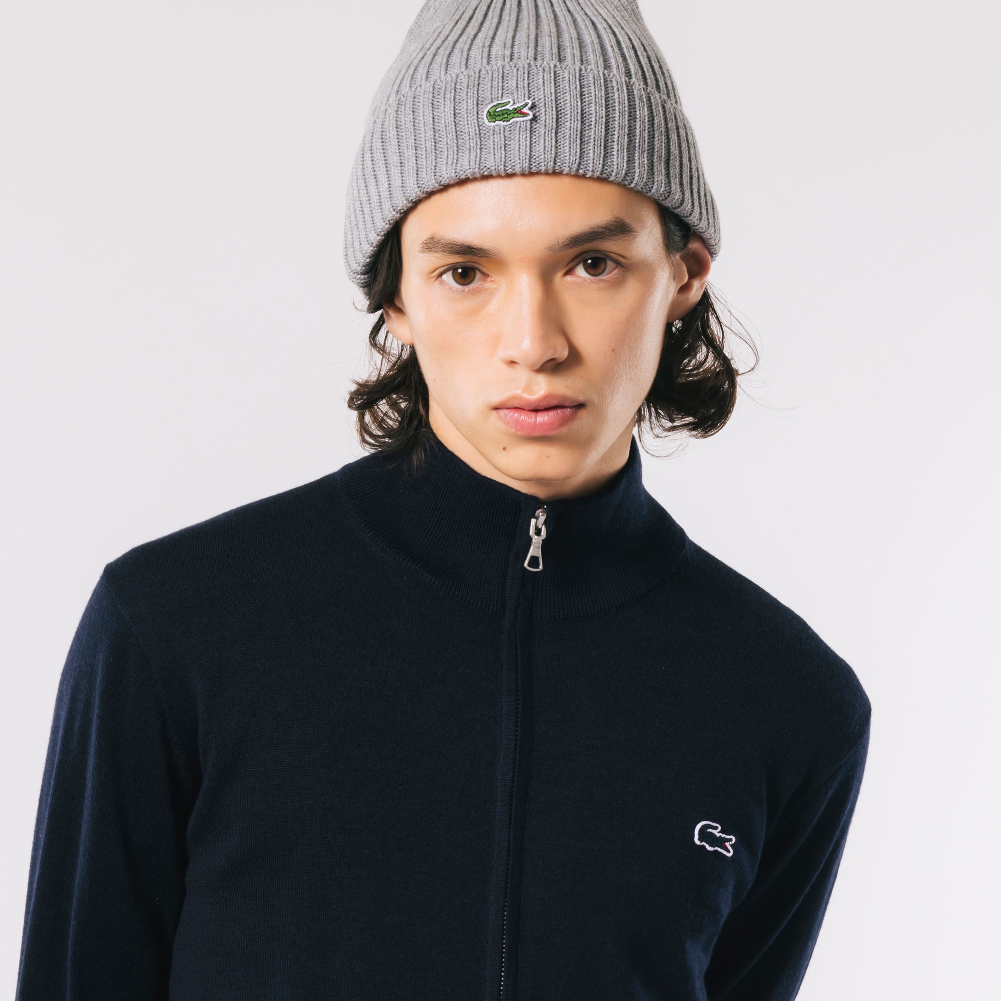 ウォッシャブルウールジップアップニットセーター