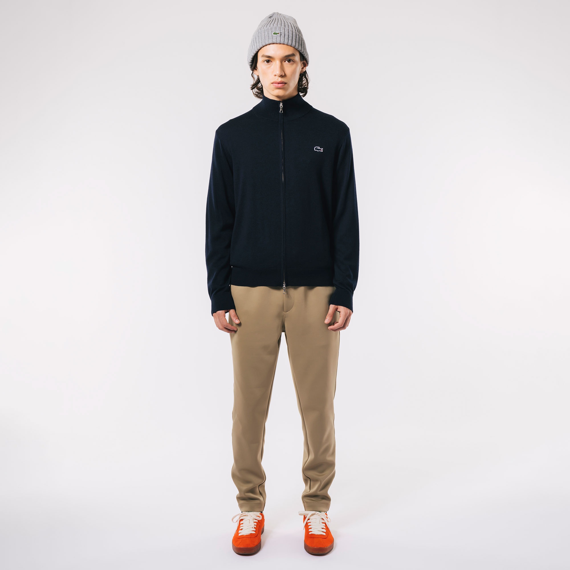 ウォッシャブルウールジップアップニットセーター