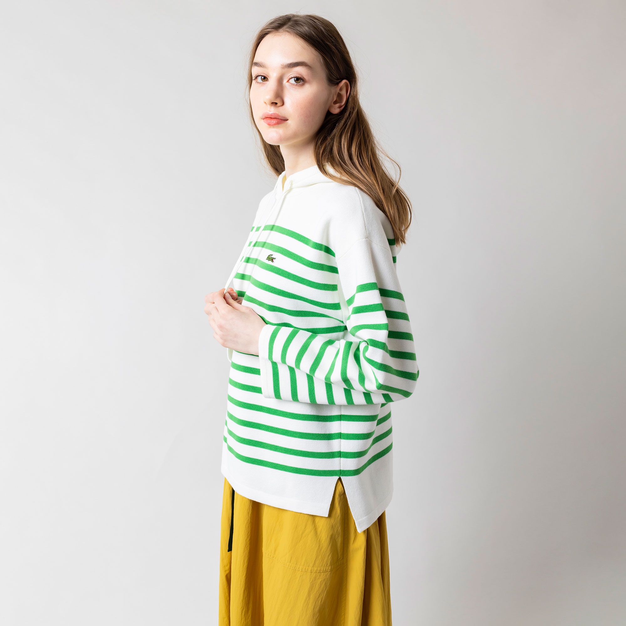 ミラノリブニットボーダーフーディー