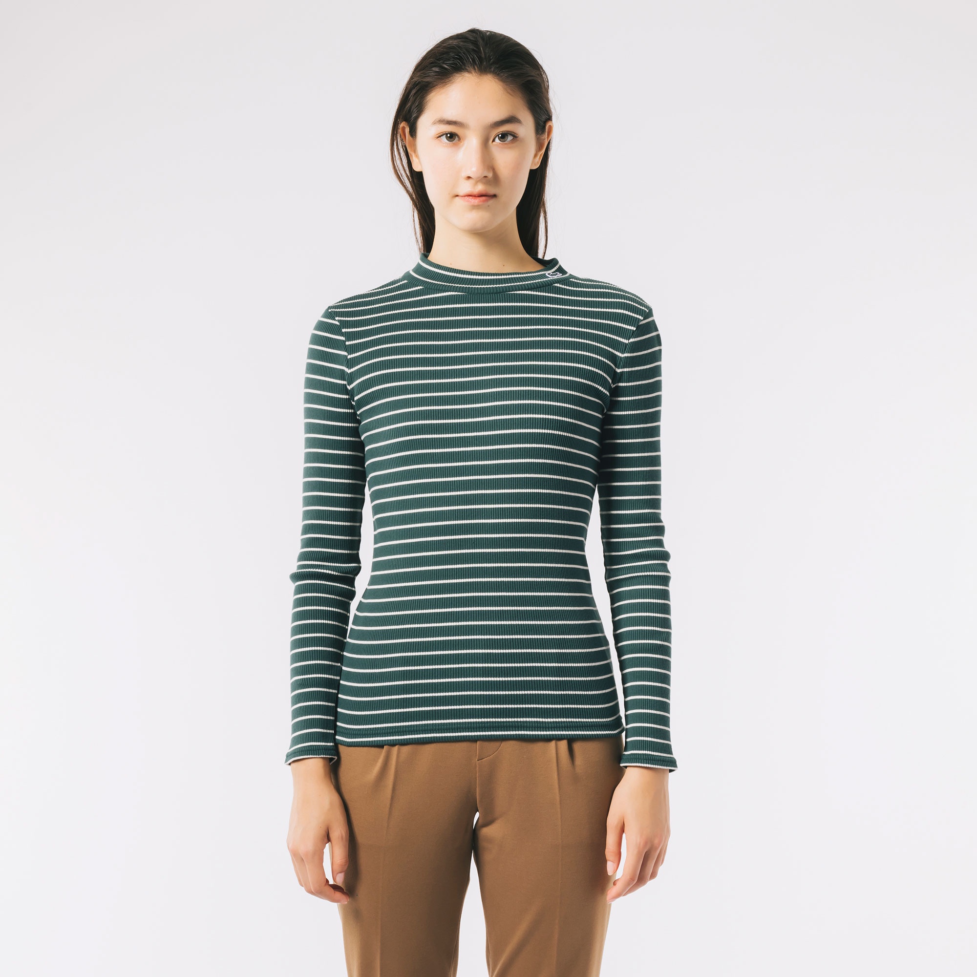 モックネックロングスリーブTシャツ