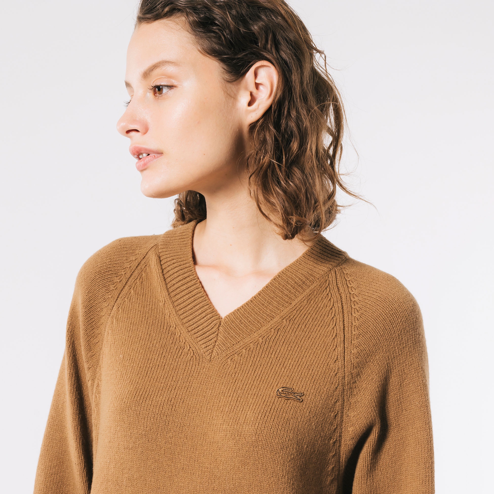 前後切り替えコンビネーションVネックニットドレス