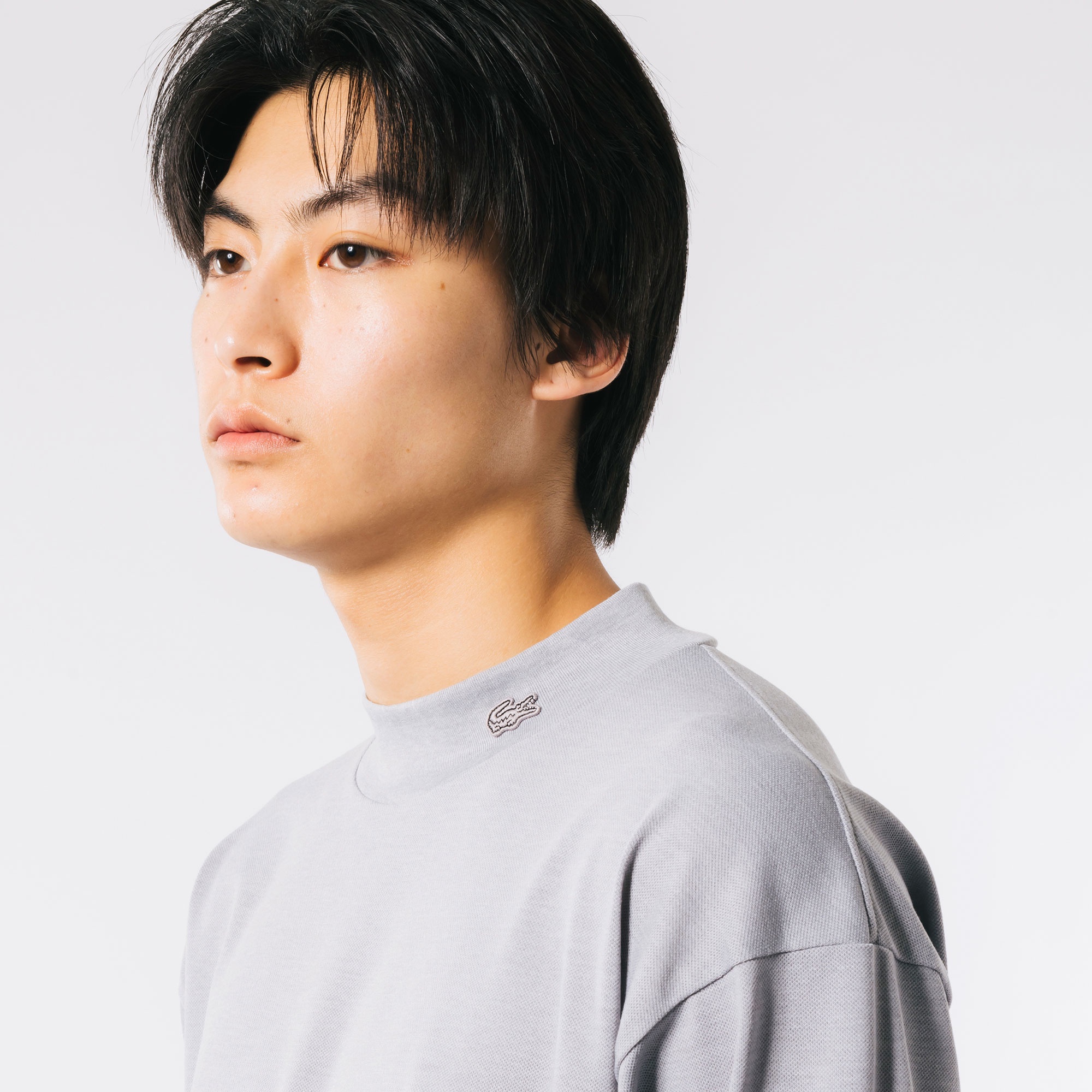 鹿の子地モックネックTシャツ