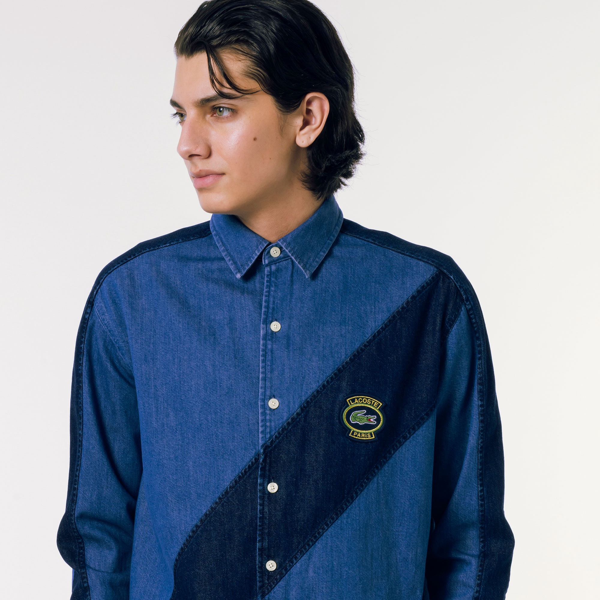 バイアスカットデニムシャツ