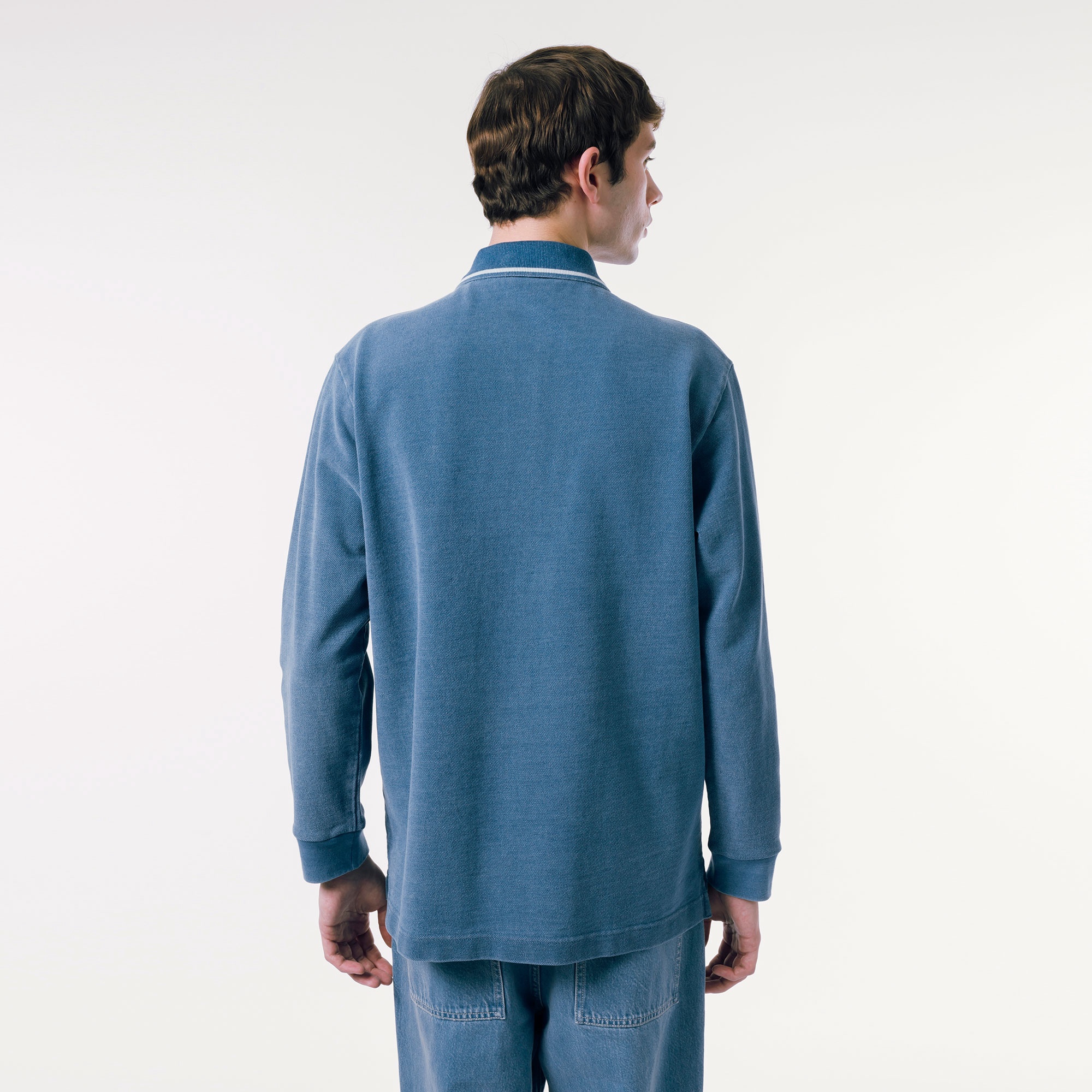 ルーズフィットビッグ鹿の子地インディゴポロシャツ