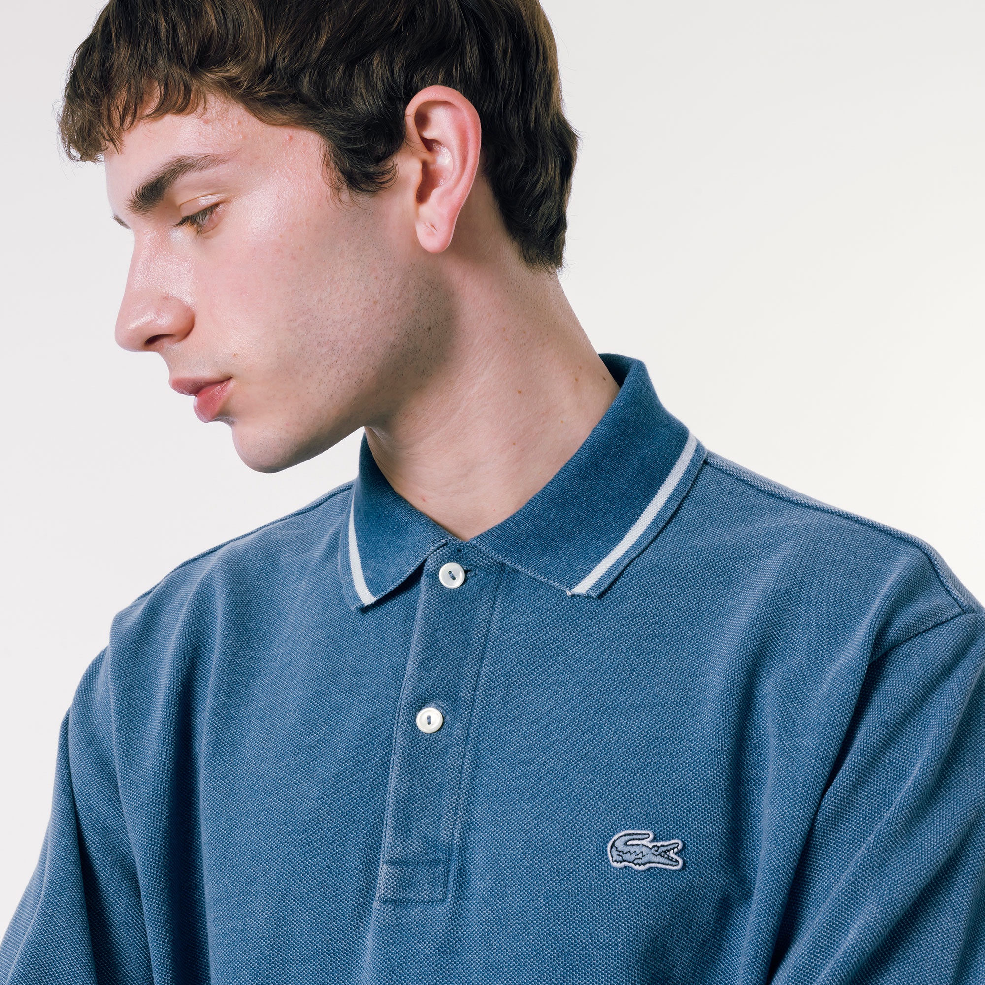 ルーズフィットビッグ鹿の子地インディゴポロシャツ