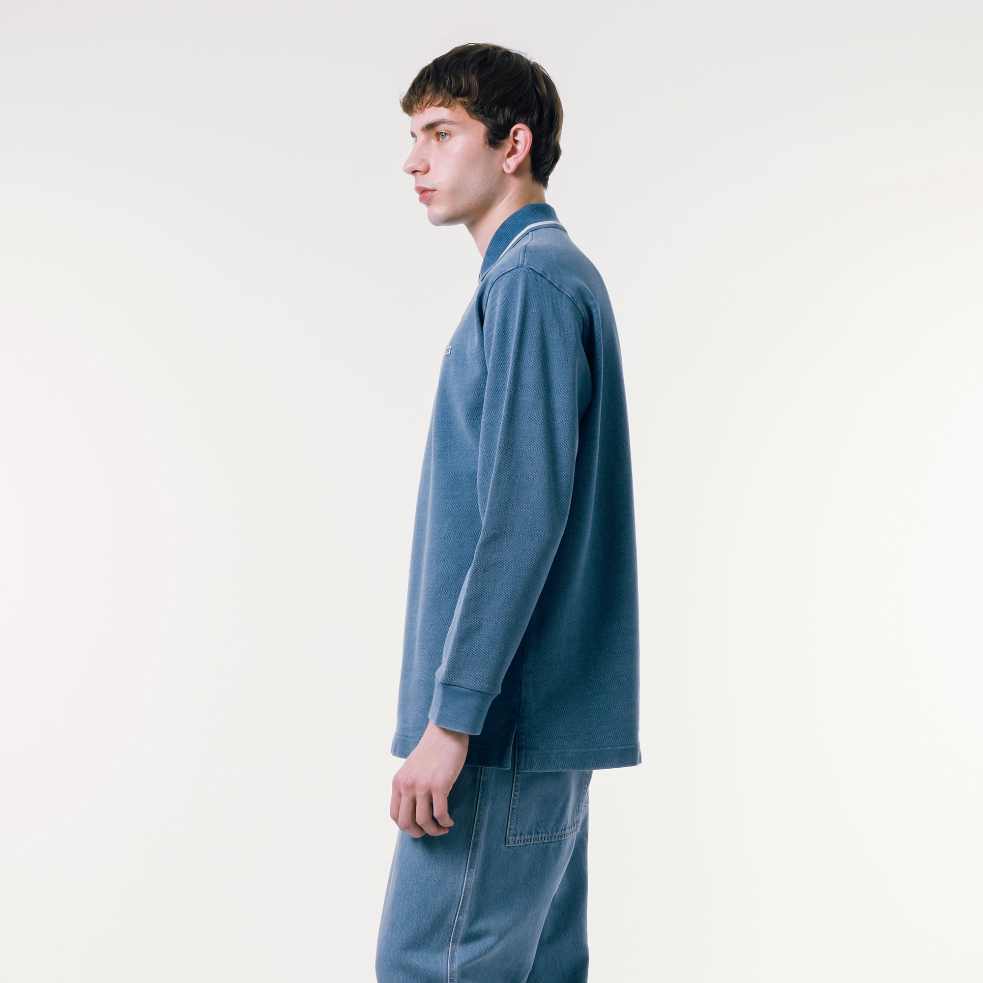 ルーズフィットビッグ鹿の子地インディゴポロシャツ