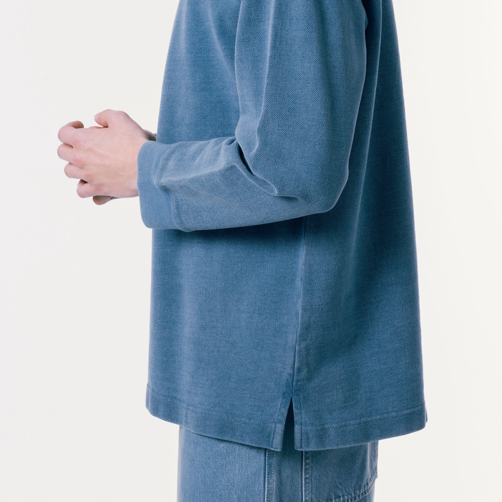 ルーズフィットビッグ鹿の子地インディゴポロシャツ