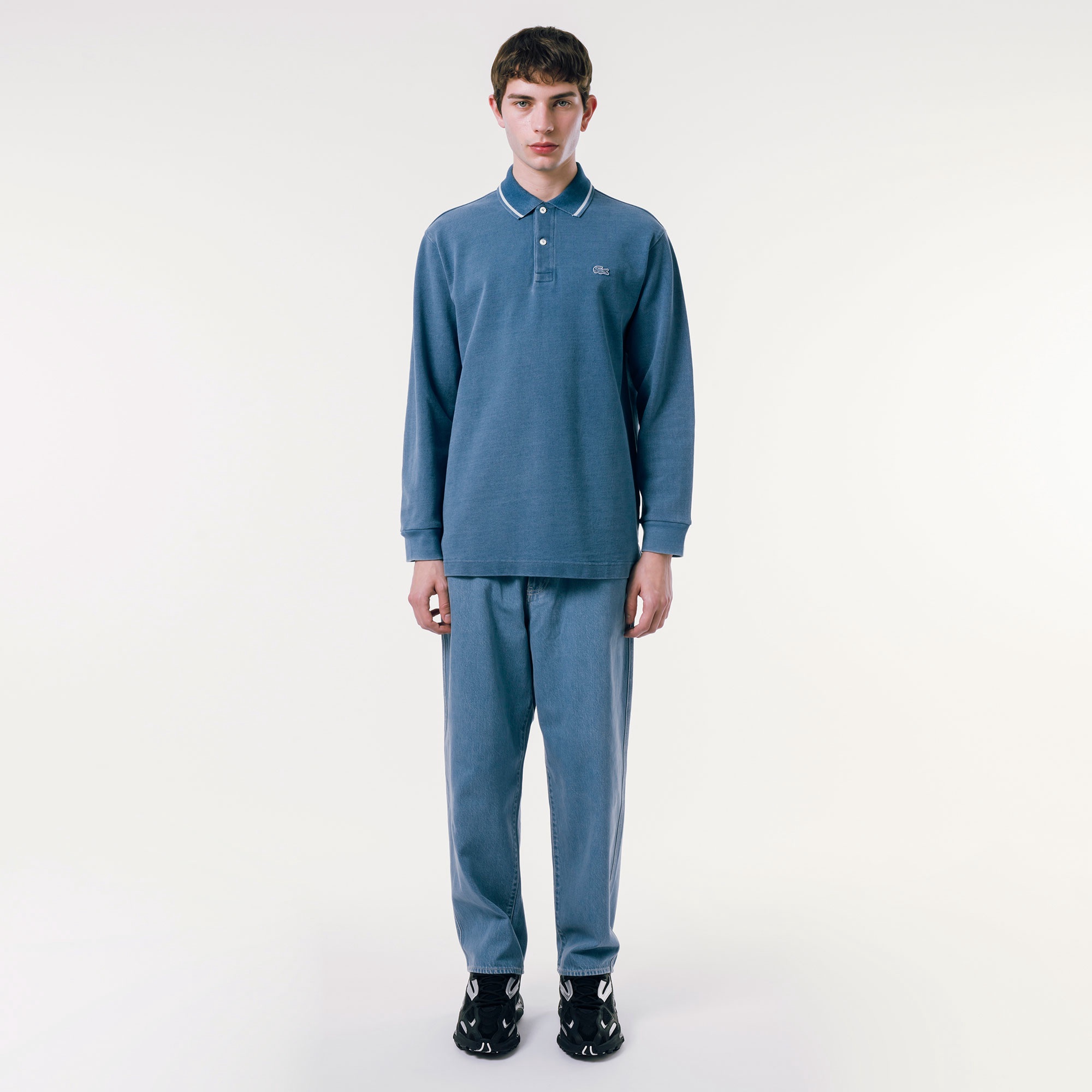 ルーズフィットビッグ鹿の子地インディゴポロシャツ