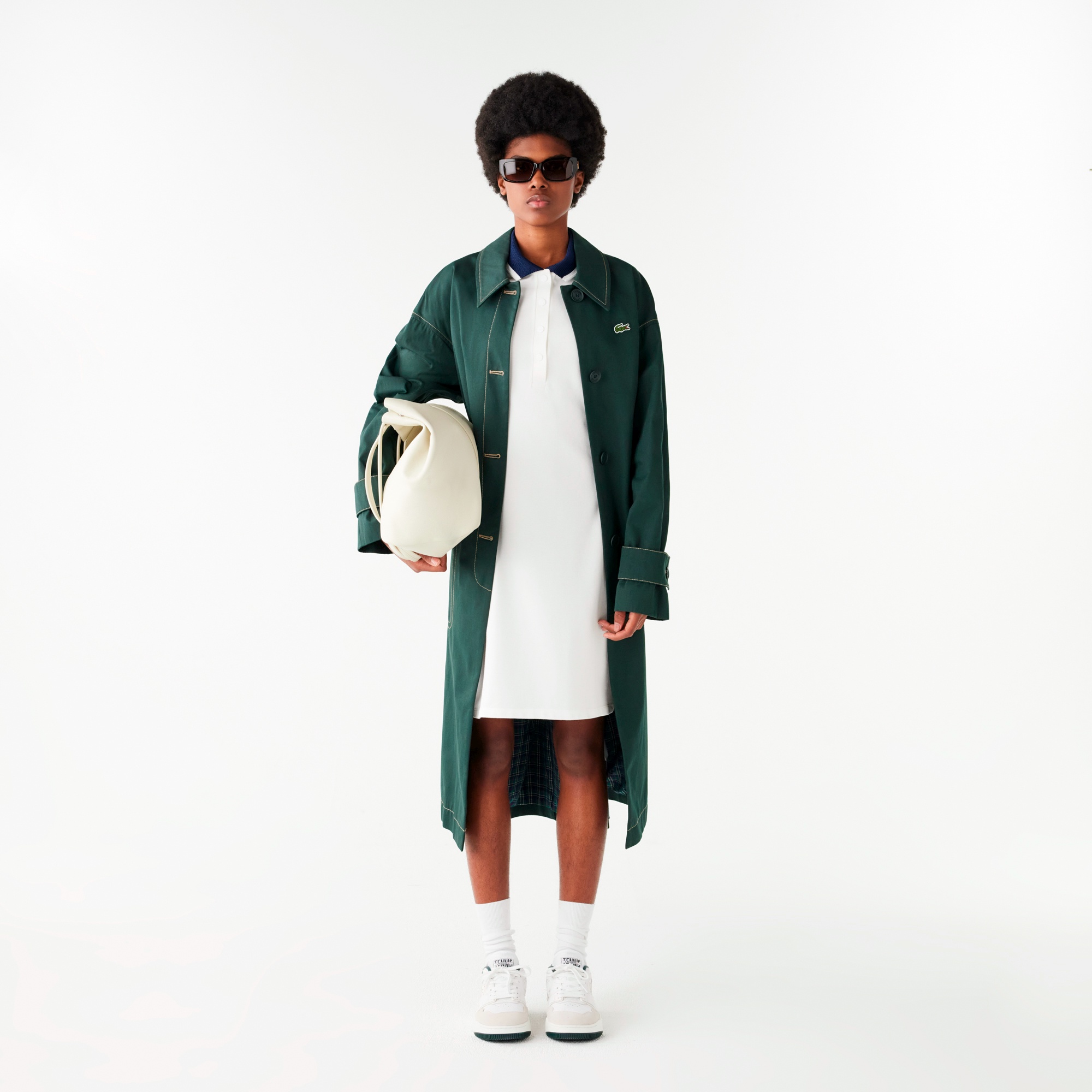 ワイドリブニットカラーポロドレス