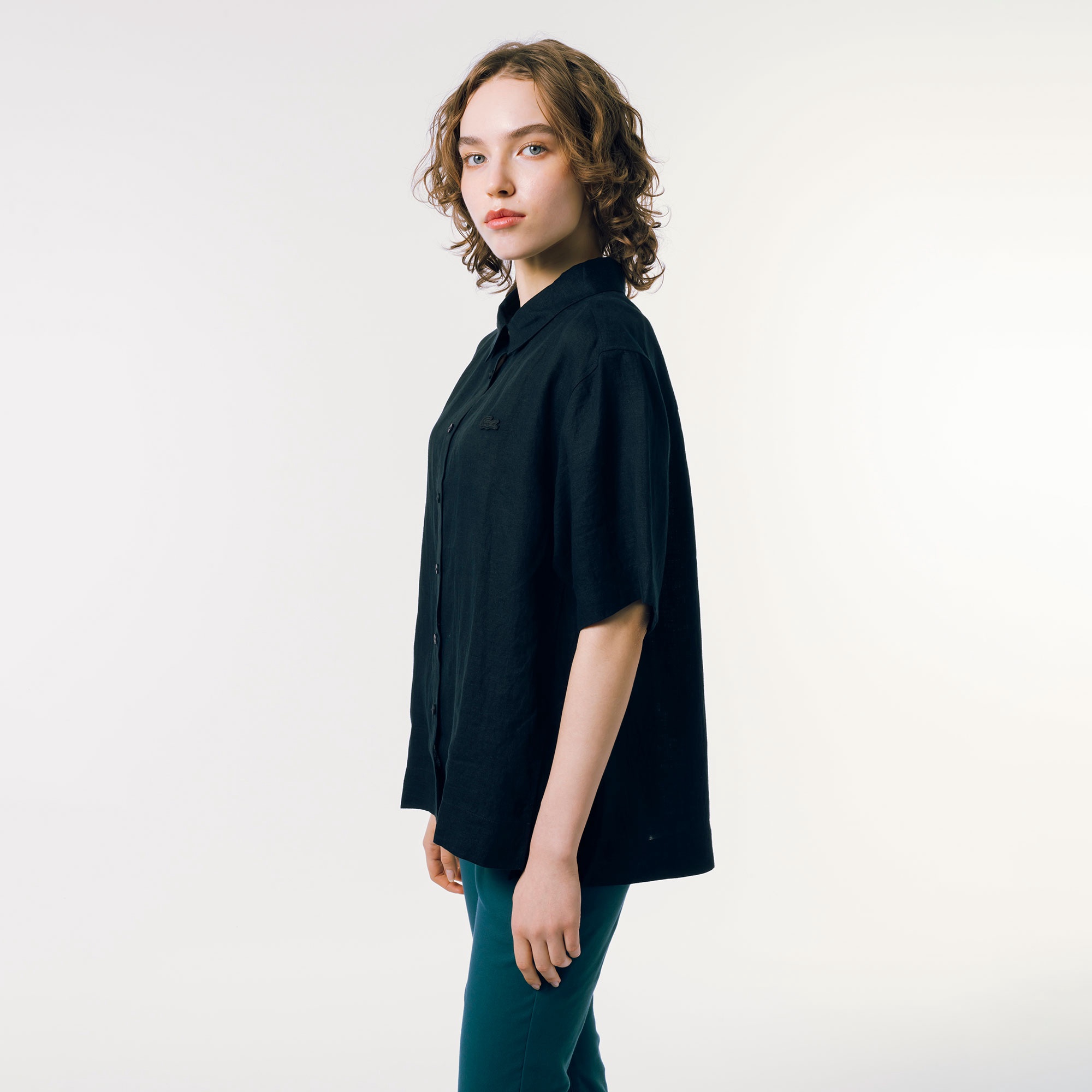 リネンコットン5分袖シャツ