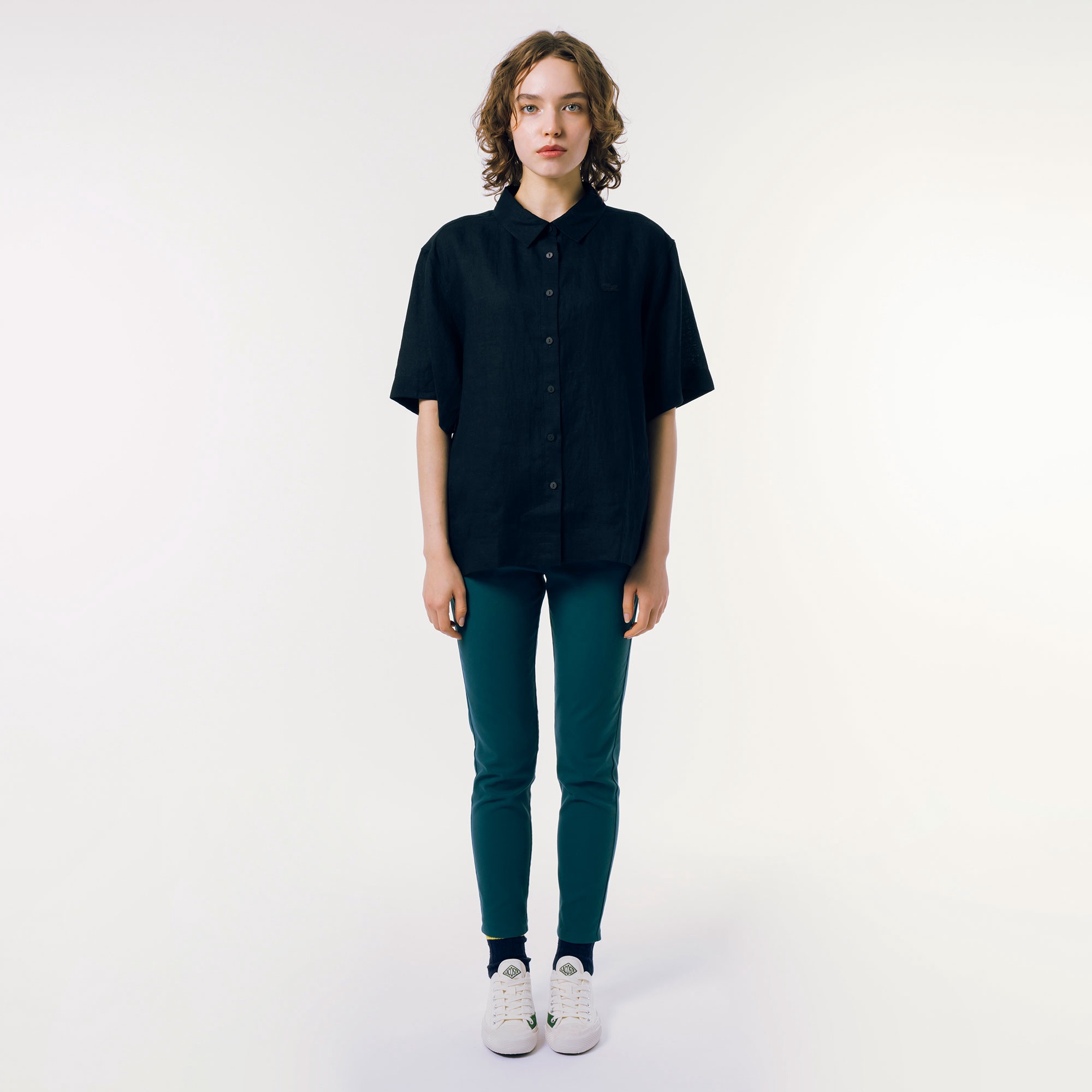 リネンコットン5分袖シャツ