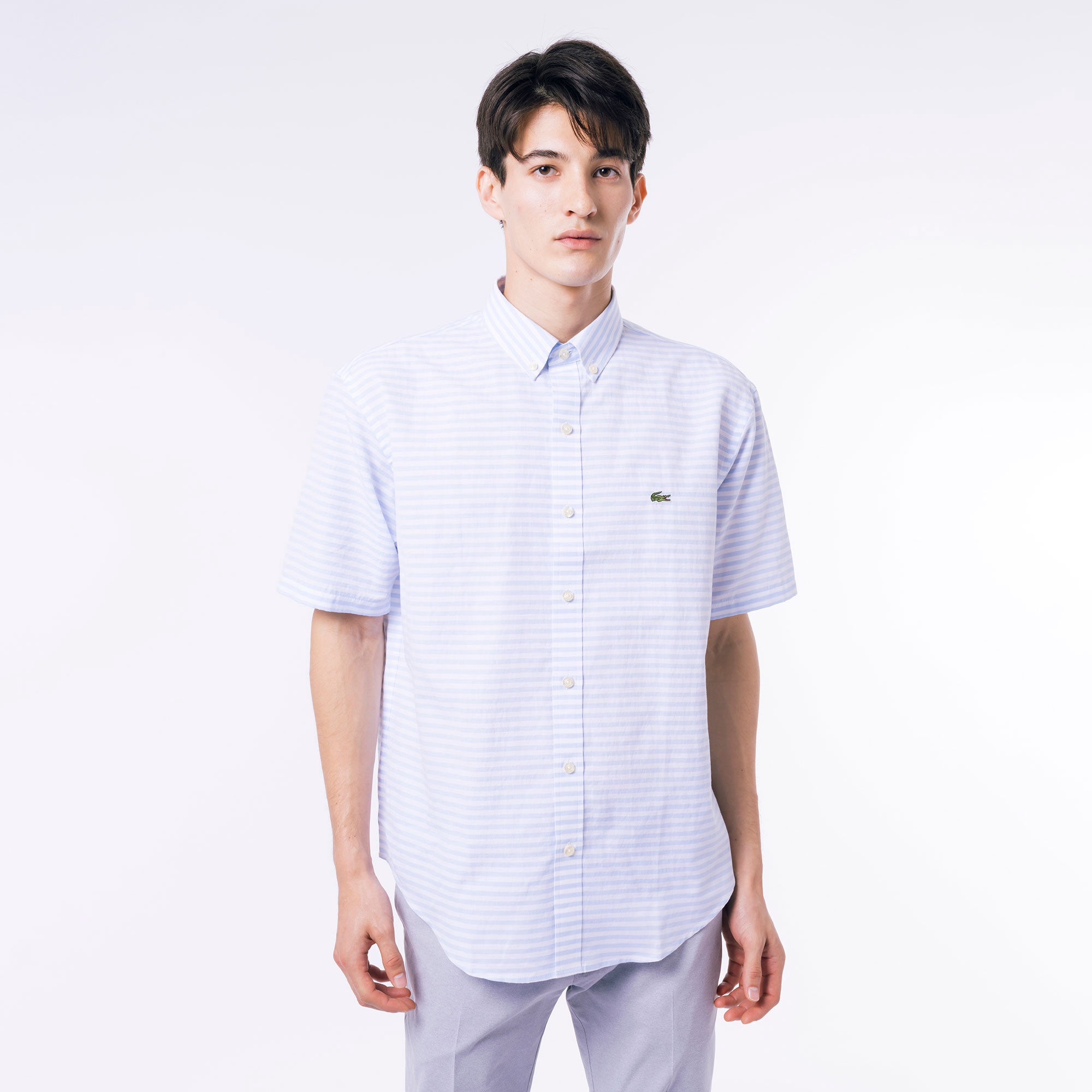 コットンリネンボーダーシャツ