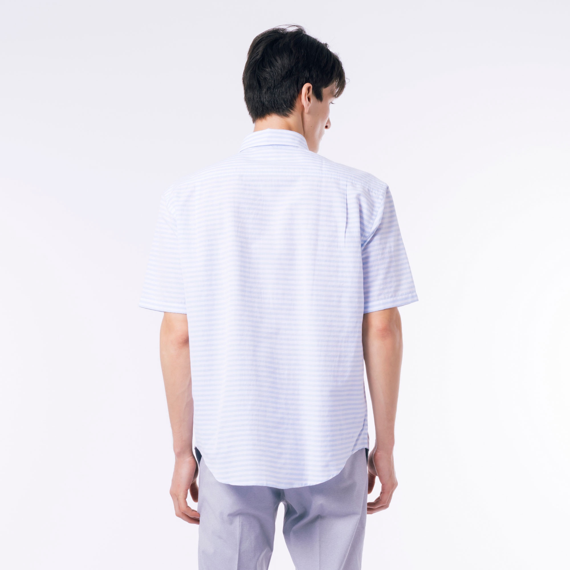 コットンリネンボーダーシャツ