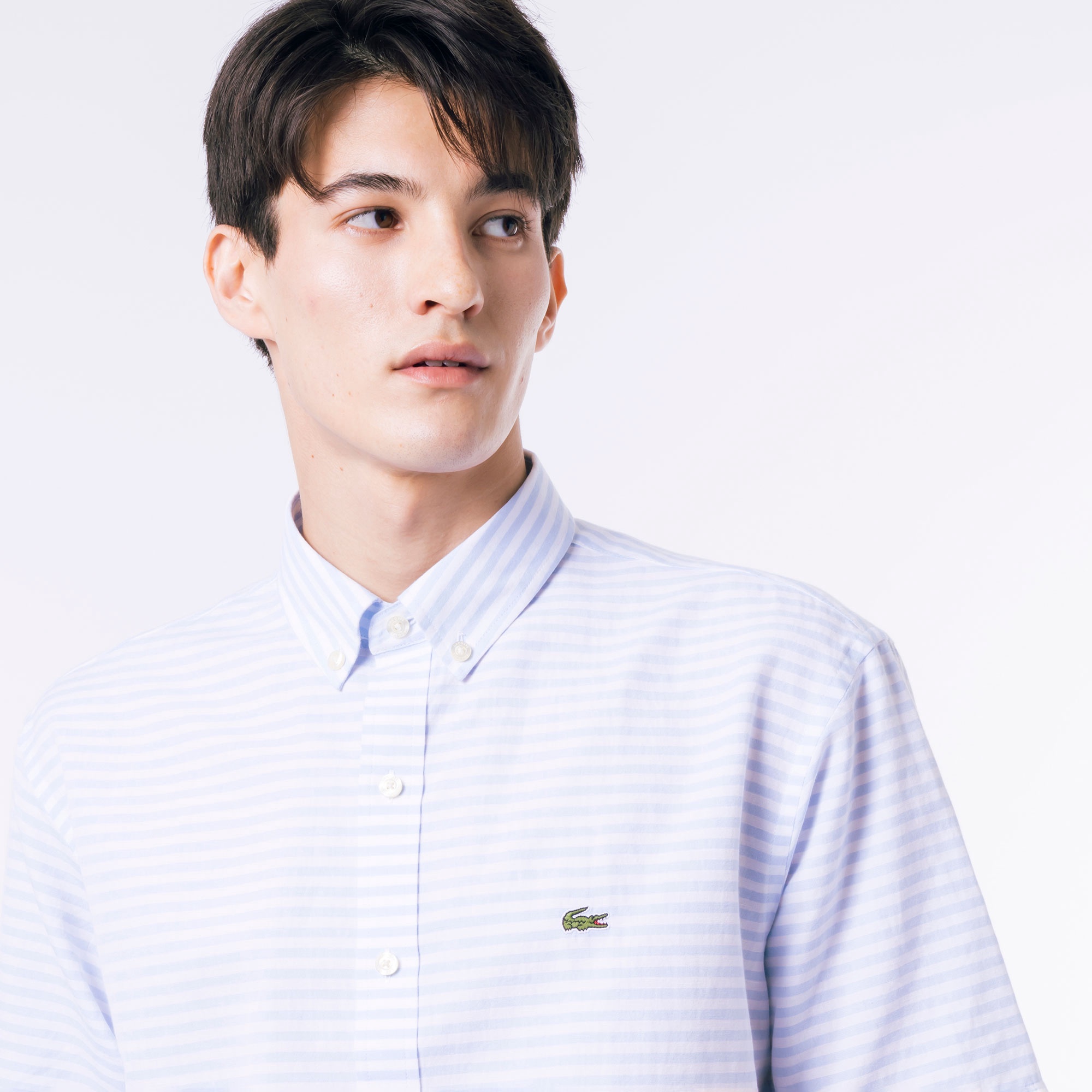 コットンリネンボーダーシャツ