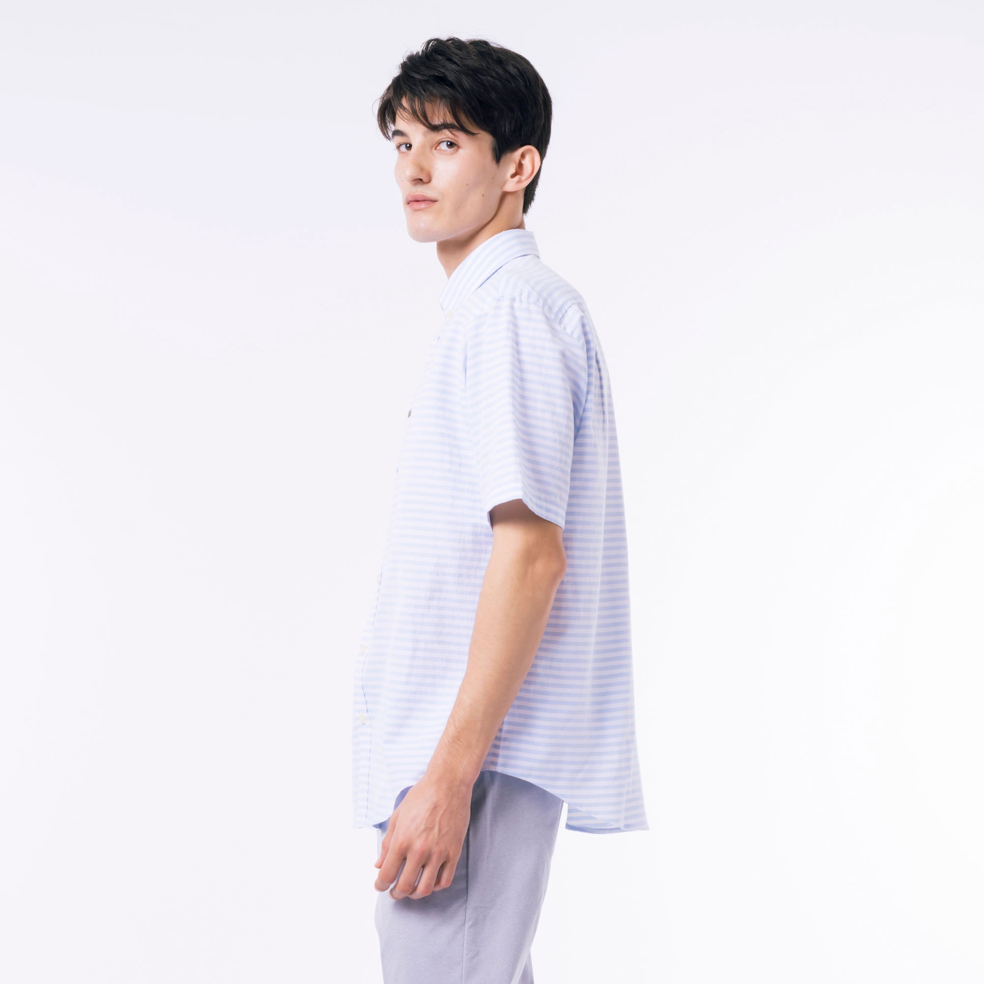 コットンリネンボーダーシャツ