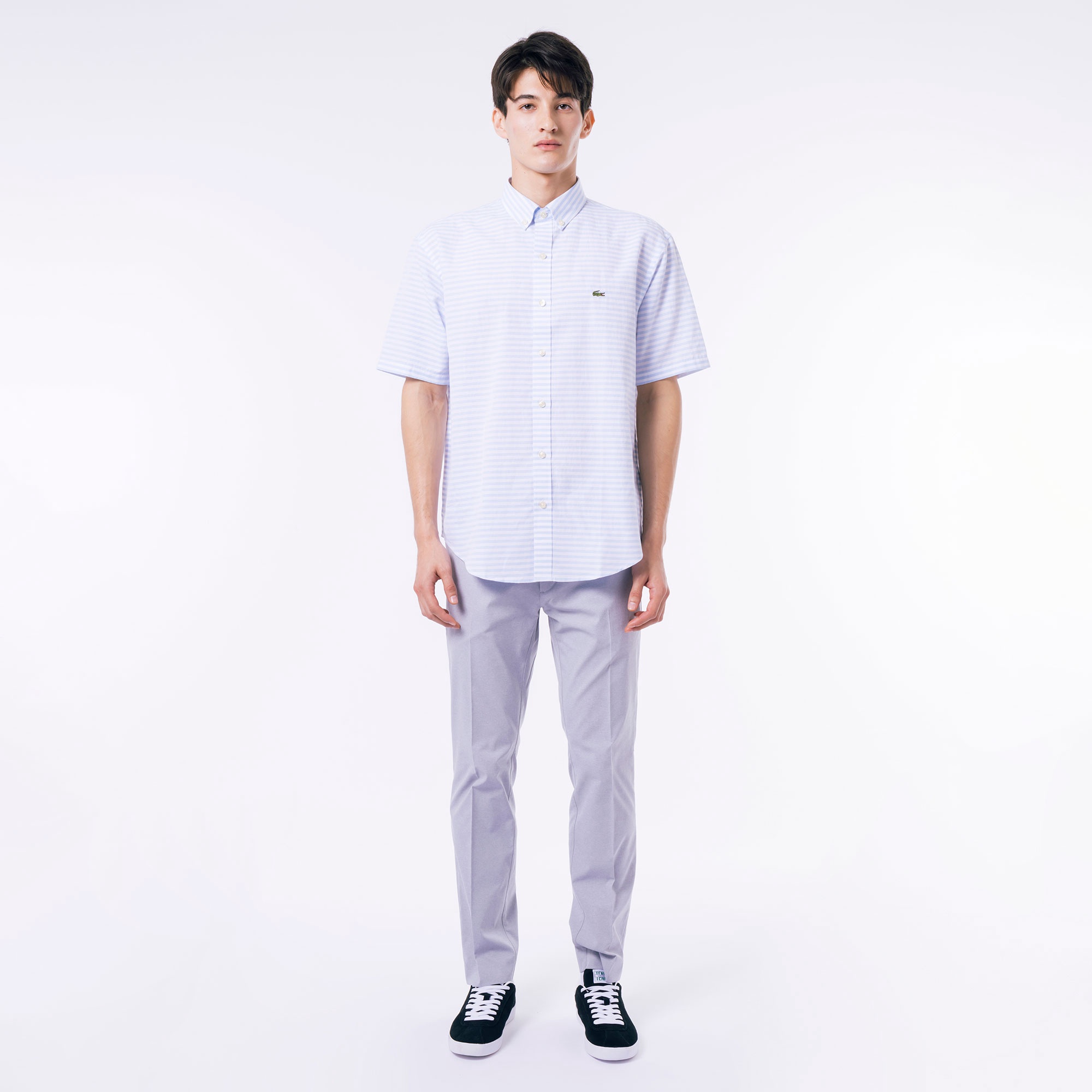 コットンリネンボーダーシャツ