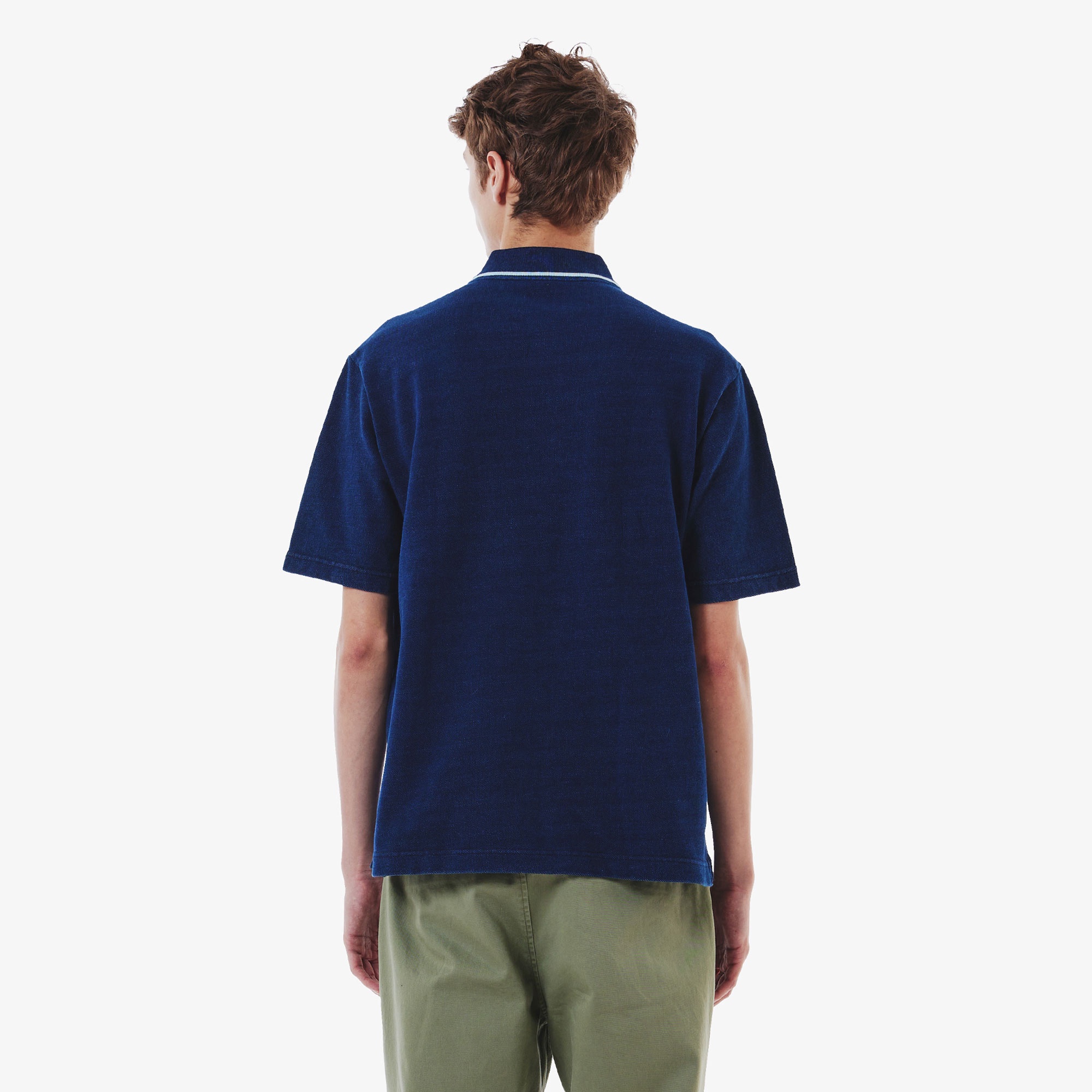 配色リブニットインディゴポロシャツ