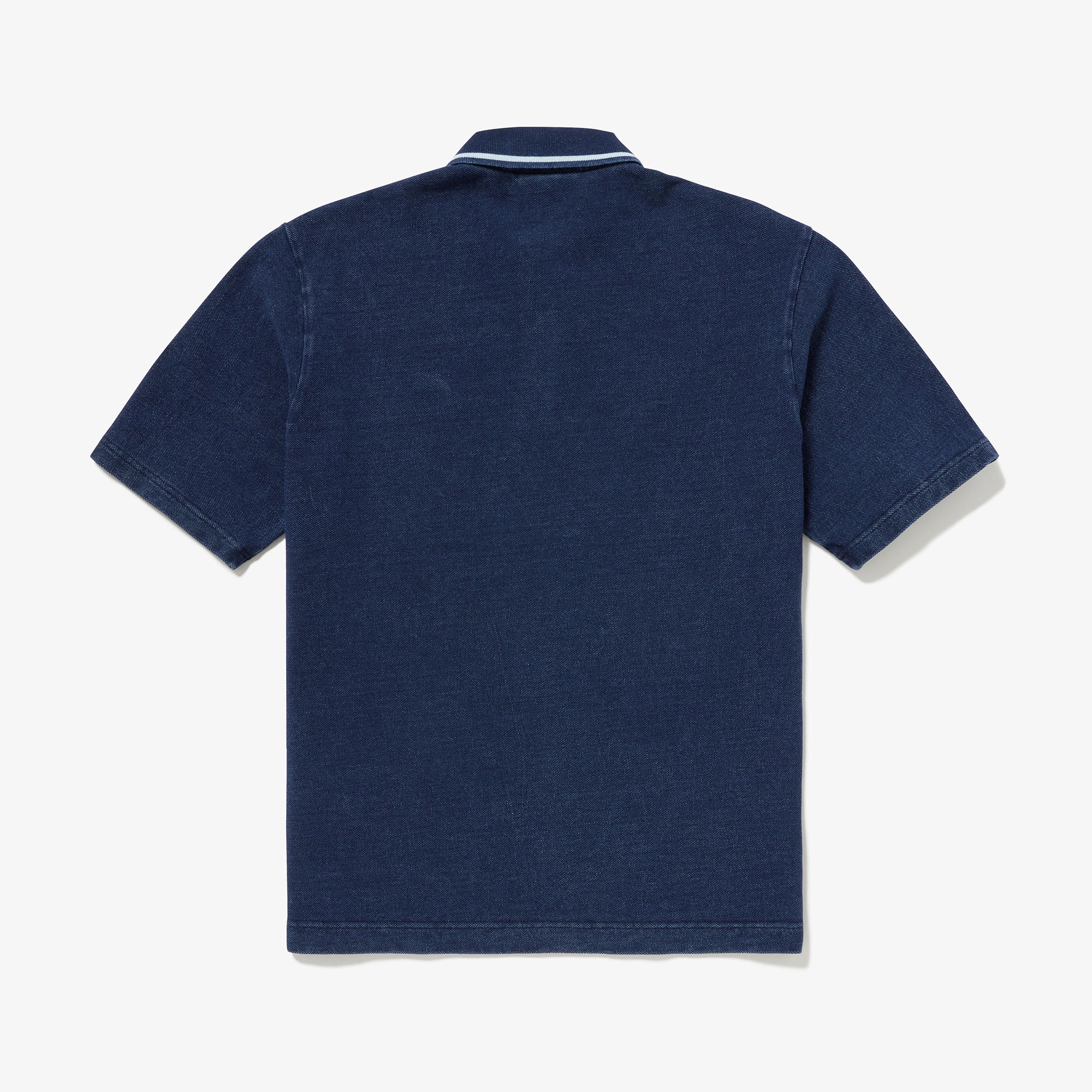 配色リブニットインディゴポロシャツ