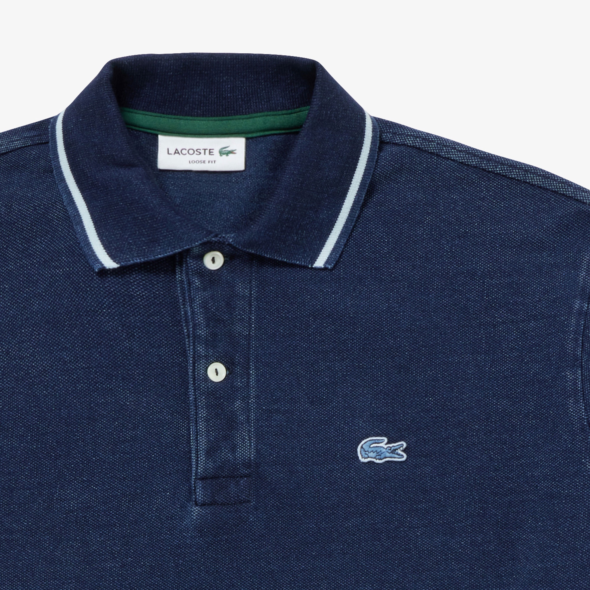 配色リブニットインディゴポロシャツ