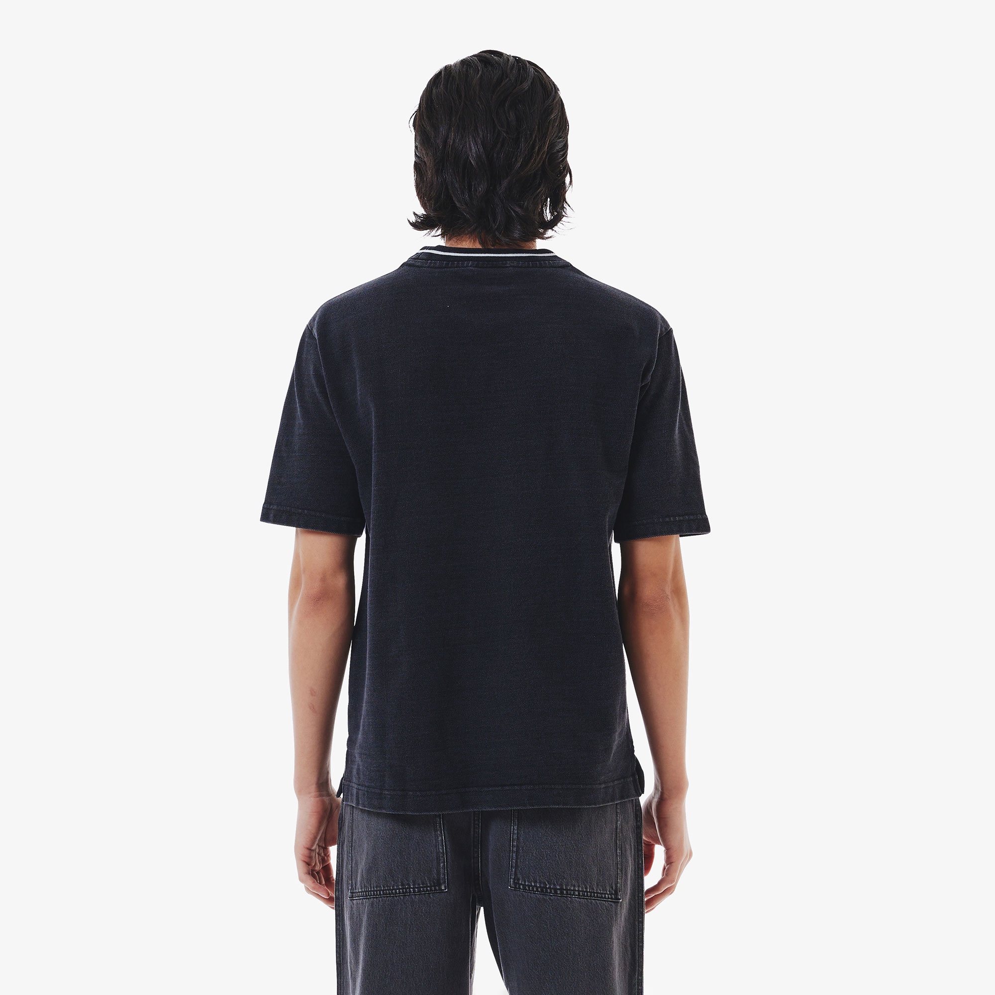 配色リブニットインディゴTシャツ