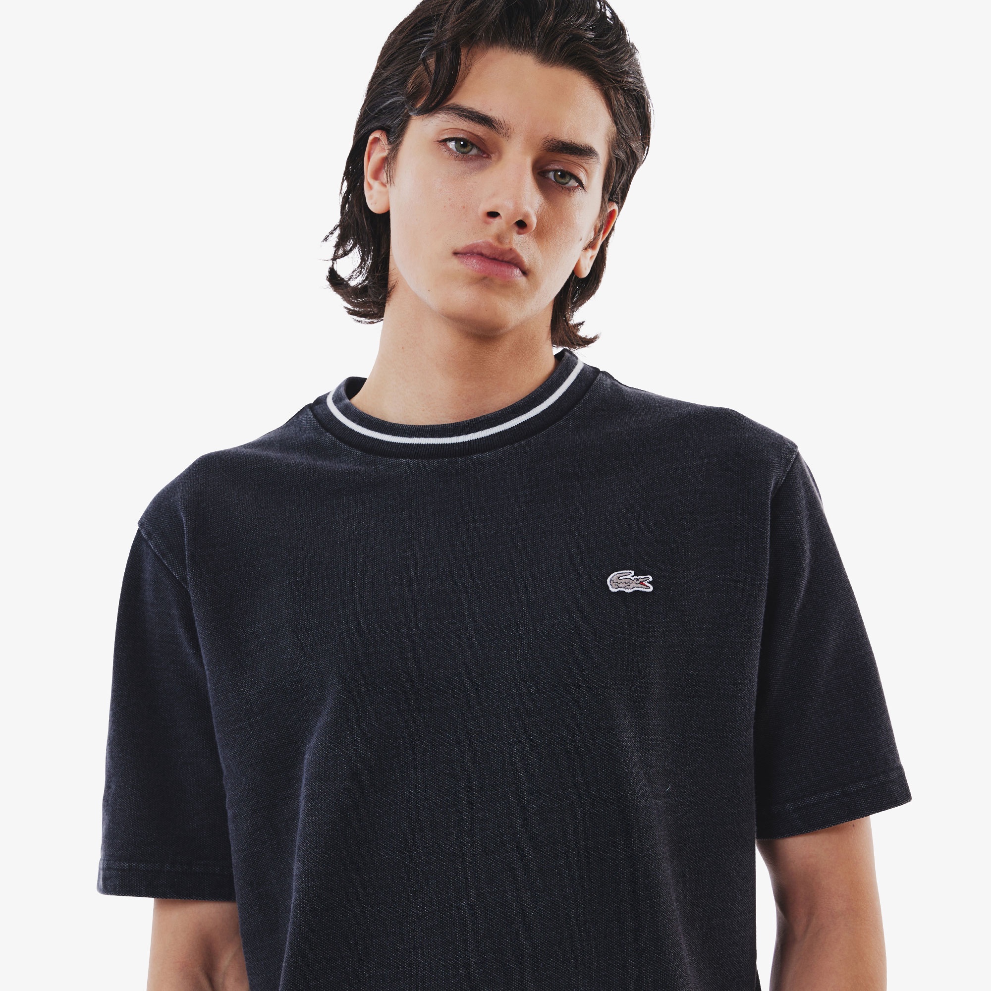 配色リブニットインディゴTシャツ