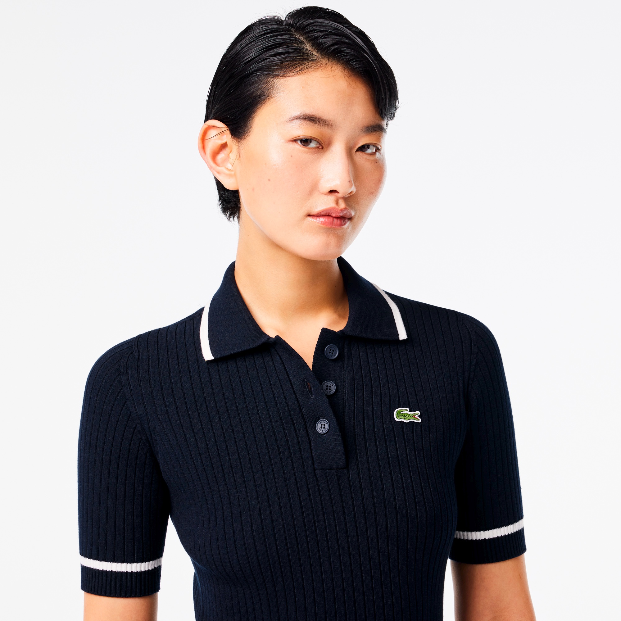 シームレスビスコースニットポロドレス