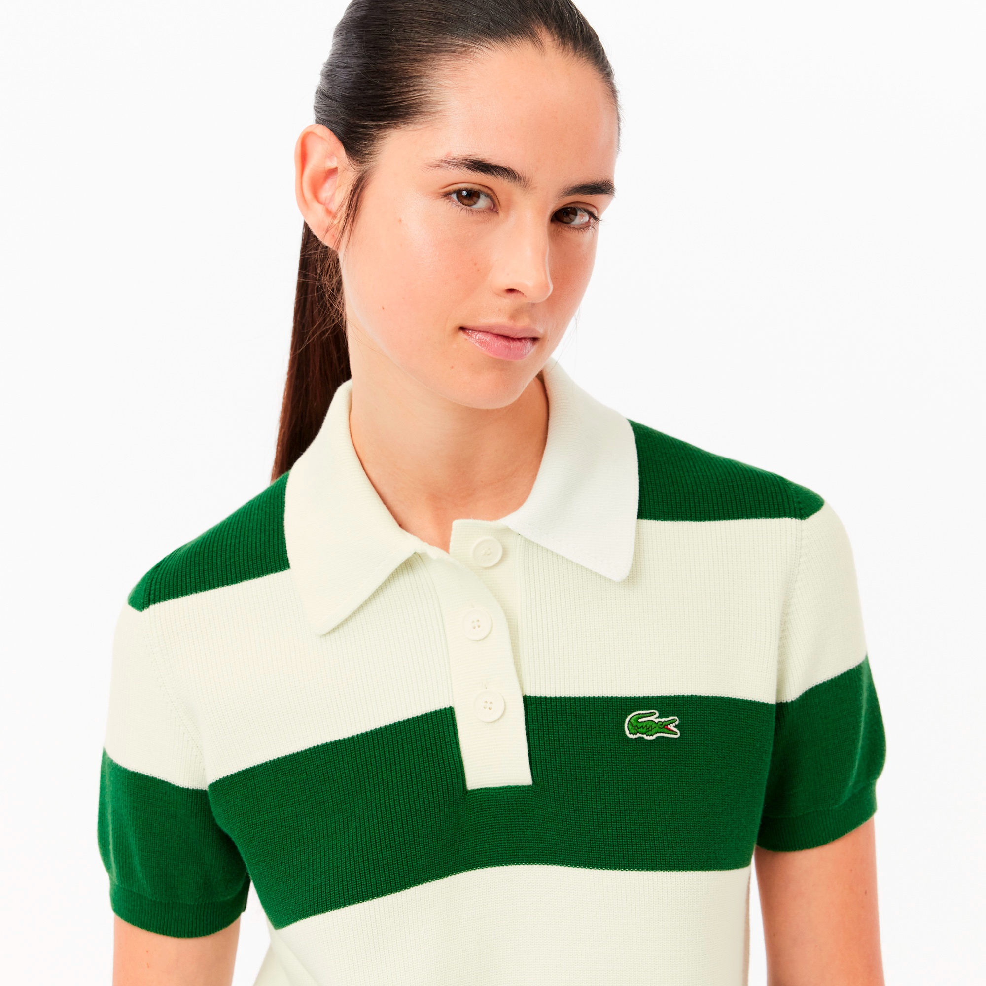 オーガニックコットンニットボーダーポロドレス