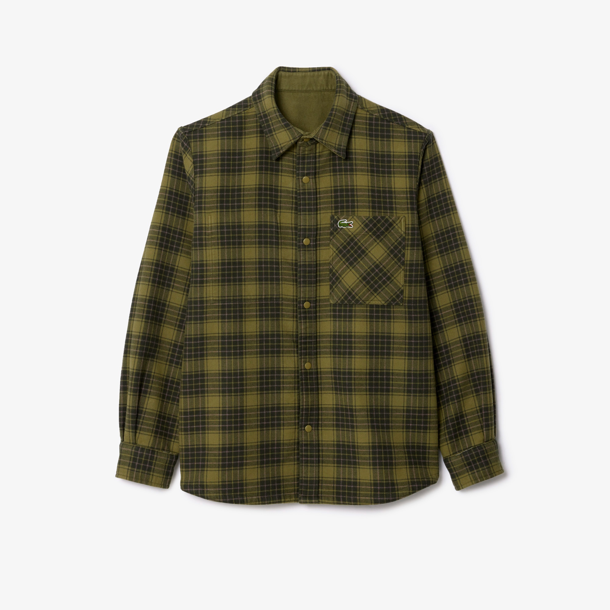 無地✕チェックリバーシブルシャツ