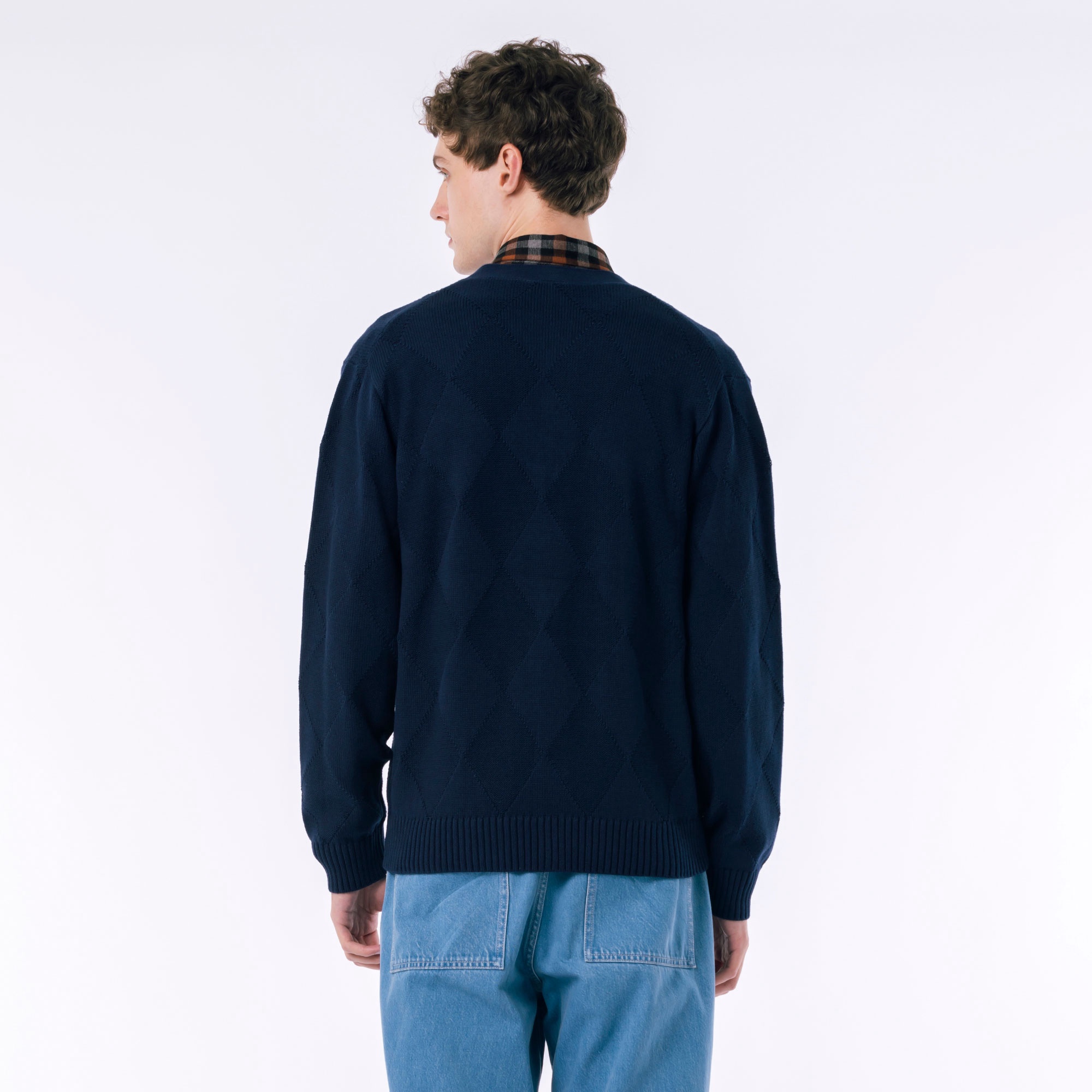 トーナルアーガイルVネックコットンニットセーター